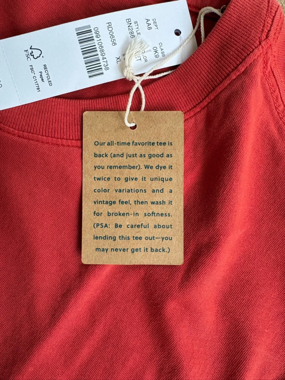 NWT, J. Crew Red Broken In Short-Sleeve Henley, Cotton Jersey, Size XL